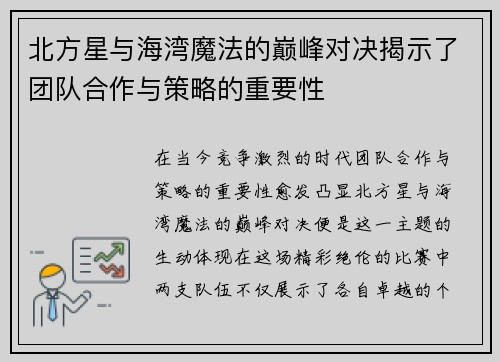 北方星与海湾魔法的巅峰对决揭示了团队合作与策略的重要性